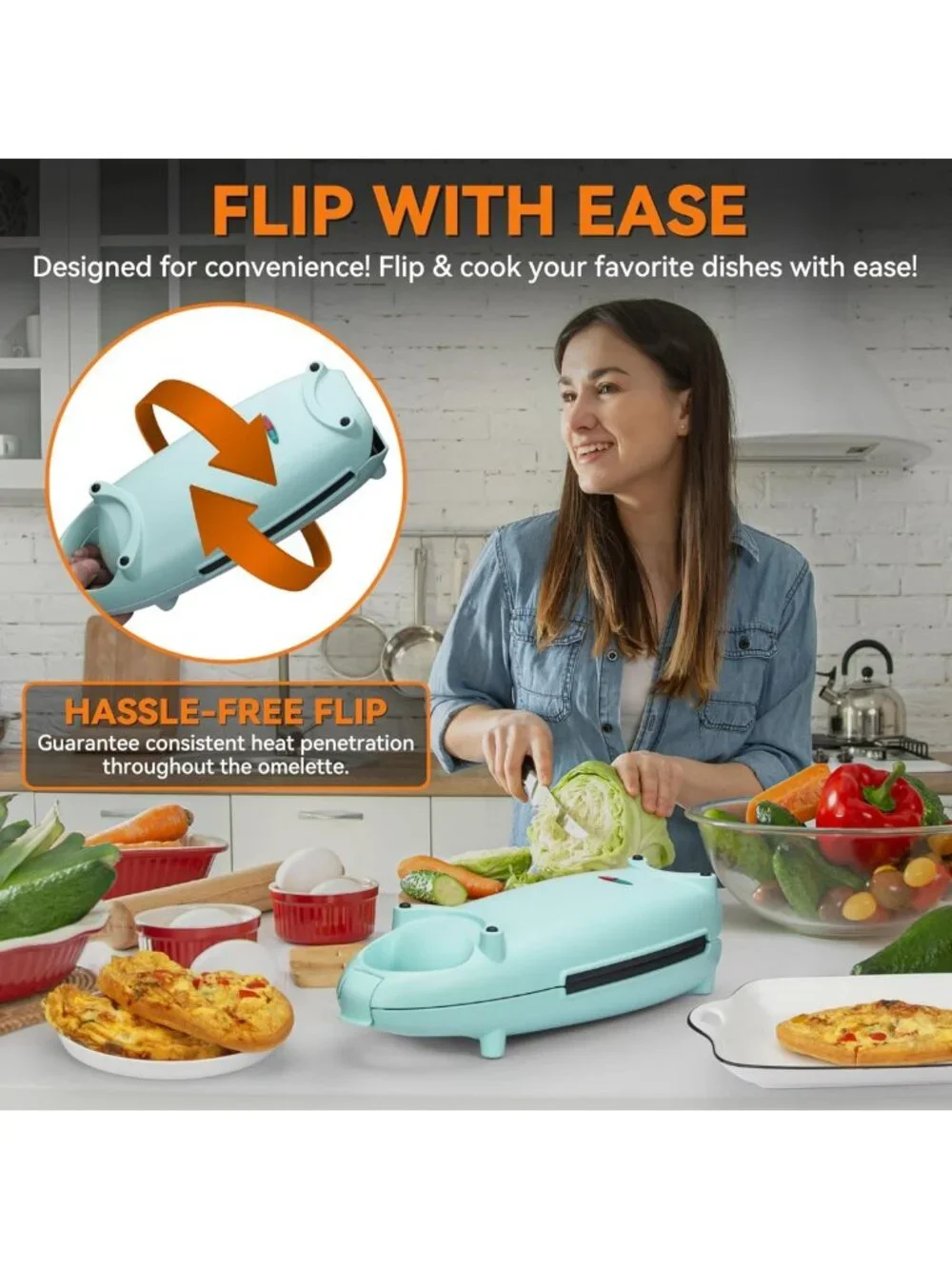 Electric Omelette Maker - Nonstick Double-Sided Pan for Frittatas & Eggs, Aqua
